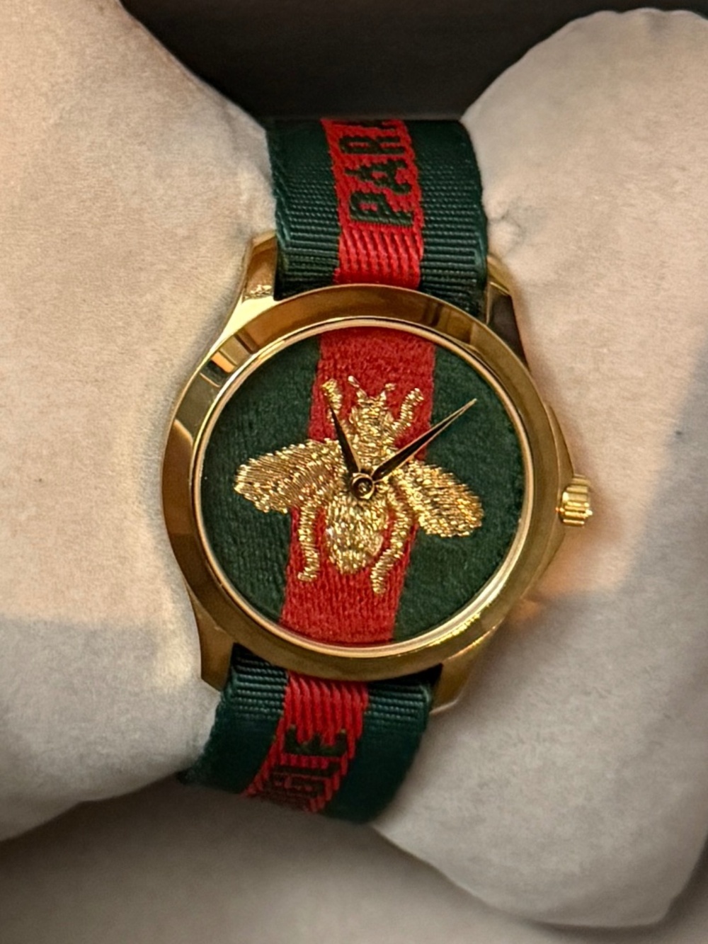 GUCCI G-Timeless 38MM QTZ Green/Red Nylon Strap Unisex Watch YA126487B